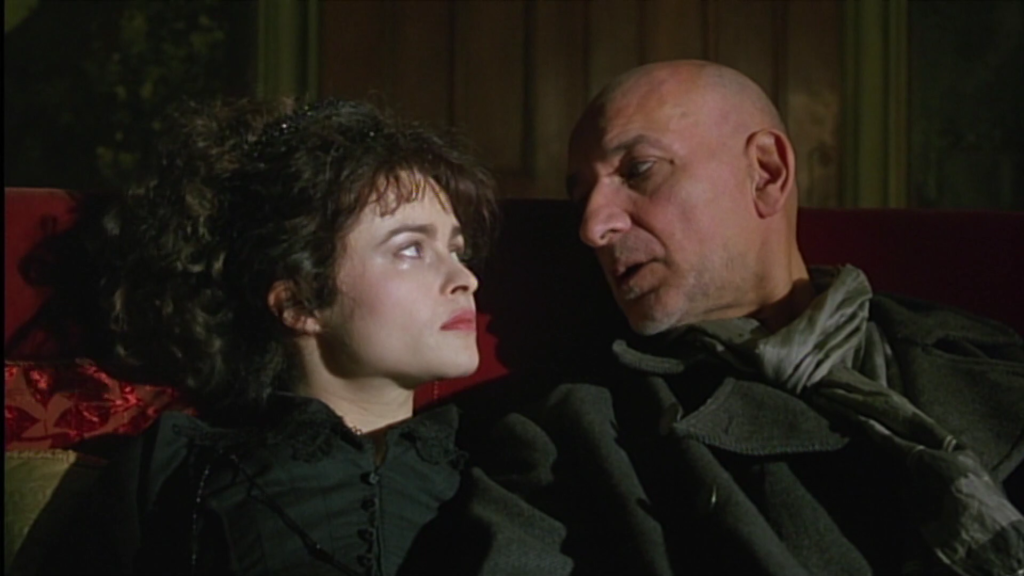 Helena Bonham Carter in Twelfth Night, sitting on a sofa with Ben Kingsley